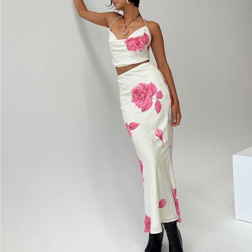 NWT Princess Polly Karalle Skirt Set Cream / Pink Size 12